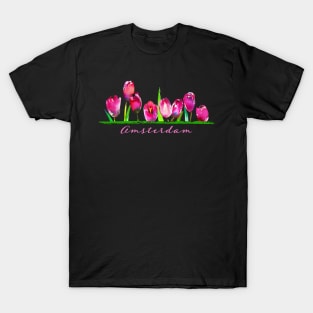 Amsterdam Holland Tulip Flower Watercolor Women Girls Gardener T-Shirt